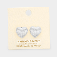 White Gold Dipped Heart Stud Earrings