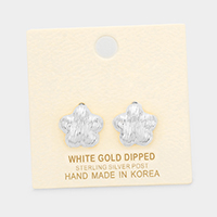 White Gold Dipped Floral Stud Earrings