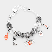 'Basketball Mom'  Multi Bead Embossed Metal Bracelet