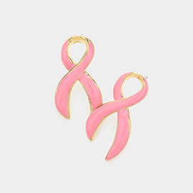 Enamel Pink Ribbon Earrings