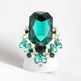 Emerald Cut Crystal Accented Rhinestone Stretch Ring