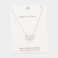 White Gold Dipped Cubic Zirconia Bow Pendant Necklace