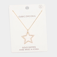 Gold Dipped Cubic Zirconia Open Star Pendant Necklace