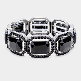 Rectangle Crystal Rhinestone Pave Stretch Evening Bracelet