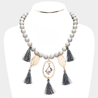 Beaded Abstract Metal Tassel Necklace