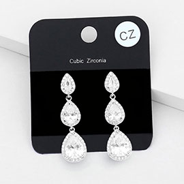 Cubic Zirconia Triple Teardrop Link Evening Earrings