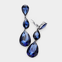 Teardrop Glass Crystal Drop Evening Clip On Earrings