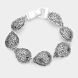 Embossed Antique Metal Teardrop Magnetic Link Bracelet