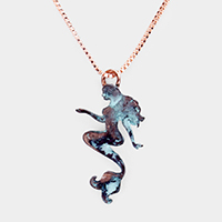 Embossed Metal Mermaid Pendant Necklace