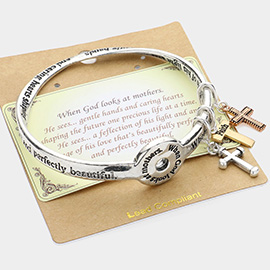 Religious Message Cross Charm Bangle Bracelet
