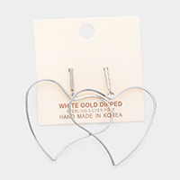 White Gold Dipped Dented Heart Metal Earrings