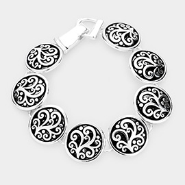 Antique Metal Embossed Pattern Disk Link Magnetic Bracelet