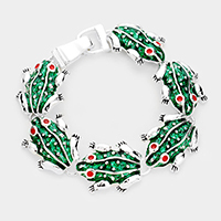 Embellished Enamel Frog Metal Magnetic Link Bracelet