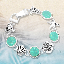 Sea Glass Embossed Metal Sea Life Magnetic Link Bracelet