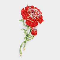 Crystal Rhinestone Embellished Rose Pin Brooch