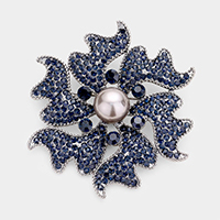 Pearl Rhinestone Embellished Flower Pin Brooch