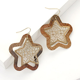 Faux Leather Moroccan Filigree Star Dangle Earrings