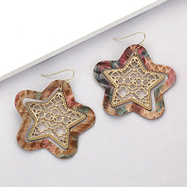 Faux Leather Moroccan Filigree Star Dangle Earrings