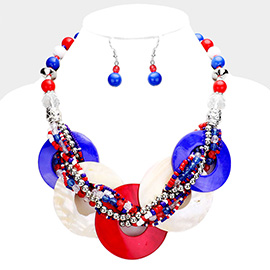 American USA Flag Marbled Round Link Necklace