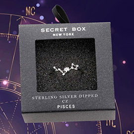 Secret Box _ Sterling Silver Dipped CZ Zodiac Sign Pisces Ring