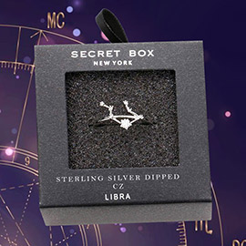 Secret Box _ Sterling Silver Dipped CZ Zodiac Sign Libra Ring