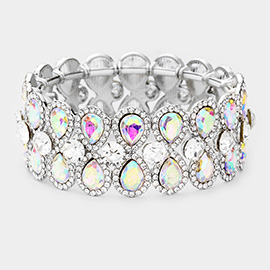 Teardrop Glass Crystal Pave Stretch Evening Bracelet