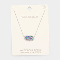 White Gold Dipped Colorful CZ Pave Pendant Necklace