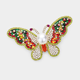 Pearl Rhinestone Pave Butterfly Pin Brooch