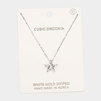 White Gold Dipped CZ Star Pendant Necklace 