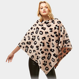 Leopard Pattern Faux Fur Poncho