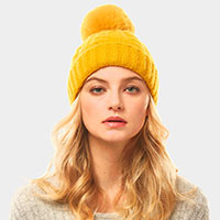 Cable Knit Pompom Solid Beanie Hat 