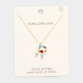 Gold Dipped CZ Letter R Pendant Necklace