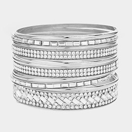 11PCS - Rhinestone Rectangular Stone Metal Bangle Bracelets