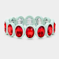 
Oval Cut Glass Crystal Resin Bezel Stretch Bracelet 