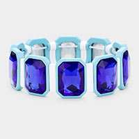 Emerald Cut Glass Crystal Resin Bezel Stretch Bracelet 