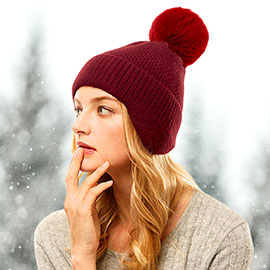 Solid Earflap Knit Pom Pom Beanie Hat