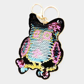 Flip Sequin Owl Plush Keychain