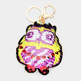 Flip Sequin Owl Plush Keychain