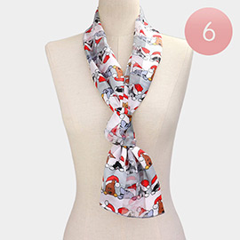 6PCS - Silk Feel Satin Striped Christmas Cute Animal Pattern Print Scarves