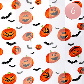 6PCS - Silk Feel Satin Striped Halloween Pumpkin Pattern Print Scarves