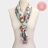 6PCS - Silk Feel Christmas Wreath Gloves Pattern Print Scarves