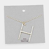 Brass -H- Monogram Metal Pendant Long Necklace