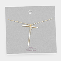 Brass -T- Monogram Metal Pendant Long Necklace