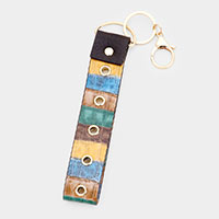 Color Block Faux Leather Keychain
 