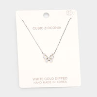 White Gold Dipped CZ Butterfly Pendant Necklace  