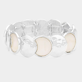 Hammered Metal Mother of Pearl Stretch Bracelet