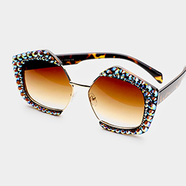 Crystal Embellished Detail Pentagon Sunglasses