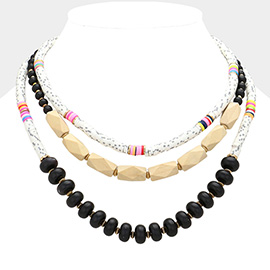 Colorful Disc Bead Wood Layered Necklace