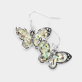 Antique Sliver Abalone Butterfly Dangle Earrings