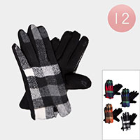 12PAIRS -  Multi Plaid Smart Gloves